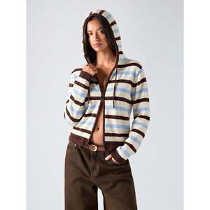 Striped Hooded <b>Cardigan</b> Multicolor Women's Wear - Product Image 1