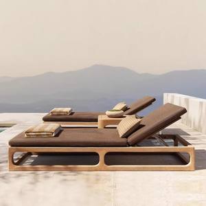 Chaise longue de luxe moderne en bois massif, durable, antiseptique, en teck, pour l'extérieur, avec coussin en rotin, pour <span class=keywords><strong>h</strong></span>ôtel, plage, piscine - Product Image 5