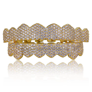 En gros Grillz dentaires Hip Hop Iced Out plaqué or 18K et platine, crocs de rappeur, bijoux corporels, cadeau - Product Image 5