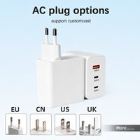 Harga Kompetitif 65W PD QC PPS Tipe-A Tipe-C 3 Port Pengisian Cepat Teknologi GaN Colokan EU Pengisi Daya Ponsel untuk Rumah Kantor
