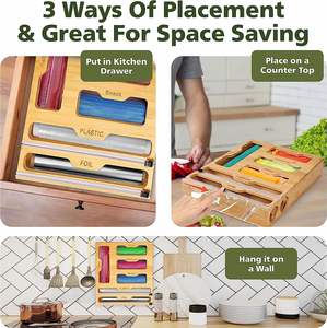 Accessoires de <span class=keywords><strong>cuisine</strong></span> 6 en 1 Distributeur de sacs à fermeture éclair Sac à fermeture éclair en bambou Organisateur de <span class=keywords><strong>rangement</strong></span> <span class=keywords><strong>Tiroir</strong></span> avec distributeur d'emballage - Product Image 3