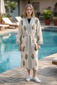 Export Quality Pure Hand Block Waffle Bath <b>Robe</b> Lightweight Absorbent Cotton Bath Spa Wear Available In Bulk Quantity - Product Image 5