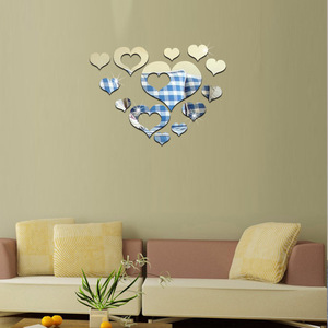 Autoadesivo della parete dello specchio 3d del cuore della decorazione domestica di combinazione libera di vendita calda all'ingrosso - Product Image 5