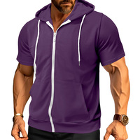 Sweat-shirt à capuche tricoté pour homme 2026 en polyester/coton, à manches courtes, motif 3D uni, anti-boulochage, longueur standard, idéal pour l'été