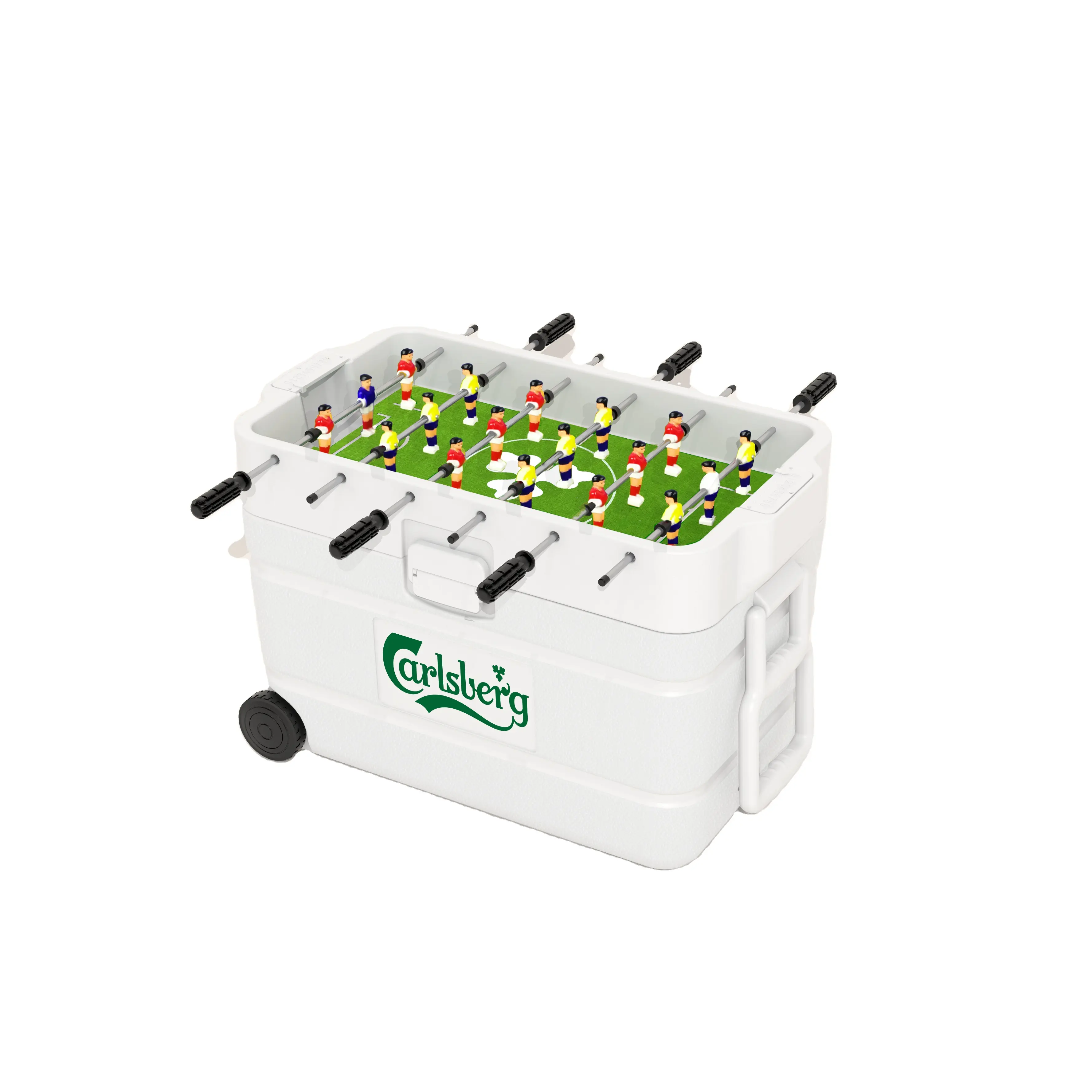 Ice cooler box with foosball table game, Trolley cooler cart for picnic