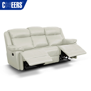 Ensemble de salon MANWAH CHEER contemporain 3 places en cuir capitonné avec fonction de relaxation électrique, canapé sectionnel de luxe ivoire - Product Image 1