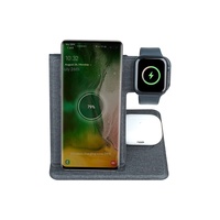 Chargeur sans fil magnétique 3-en-1 en cuir PU 15W avec support pliable portable pour Apple Watch et support pour écouteurs