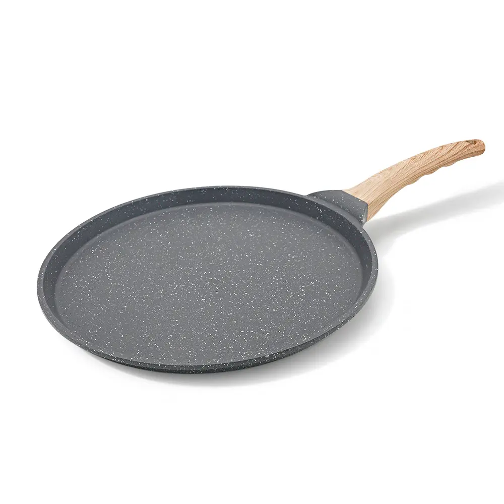 BOBIKUKE High Quality Aluminum Pancake Fry Pan Tawa Pizza Pan Non-Stick Crepe Pan Round with Bakelite Handle