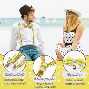 Accessoires pour fête disco des années 1970, nœud en dentelle dorée et bretelles, ensemble de vêtements pour hommes, matière polyester, multicolore LP331 - Product Image 3