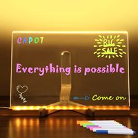 Pizarra Acrílica de Borrado en Seco con Luz, Pizarra de Borrado en Seco Iluminada con Soporte LED, Tablero de Mensajes con Letras para Oficina, Escuela y Hogar