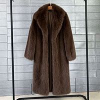 Nouvelle collection automne-hiver : Manteau long en fausse fourrure de renard pour femme, col en V, tissé, épais et chaud, avec col tailleur, grandes tailles