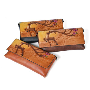 Ando <b>Bag</b> Genuine Leather Crossbody <b>Bag</b> Women Vintage Deer Embossed Flap <b>Clutch</b> Purse <b>with</b> <b>Wrist</b> <b>Strap</b> - Product Image 4