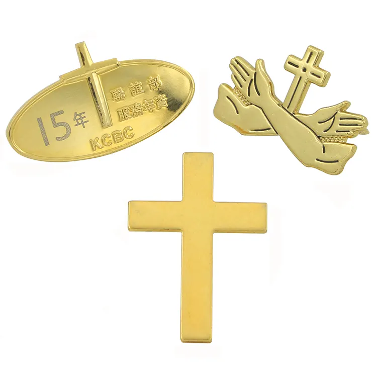 Custom Made Vergulde Metalen Botton Jesus Pin Cross Christian Kapelaan Badge