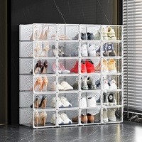Boîte de rangement pour chaussures en plastique transparent acrylique, géante, empilable, pliable, de forme rectangulaire, en matériau PP pour l'organisation des chaussures