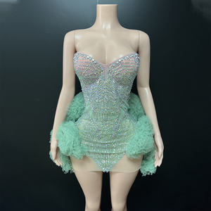 Novance Y5508 Robe Sexy pour Femme Verte Strapless Tenue de Danse Exotique Tenues Scintillantes Strass Tenue de Scène Chanteuses Féminines - Product Image 2