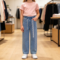 Jeans en denim pour filles Gallant Girls, logo personnalisé, strass, paillettes, jeans baggy pour filles, pantalons pour enfants de 8 à 13 ans