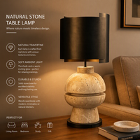 Lampe de table moderne rétro en travertin naturel avec abat-jour métallique, idéale pour le salon, le bureau, la chambre à coucher, l'hôtel