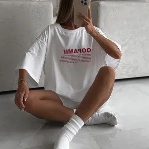 Fabrikant Groothandel Losse Pasvorm Dames Shirt Custom Logo Print Vrouwen Oversized T Shirts Zacht 100% Katoen Tshirt Voor Meisjes