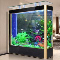 Aquarium en verre sur pied, éco-responsable, design moderne, avec options multicolores, servant également de bar ou de séparateur d'espace (Fabriqué sur mesure)