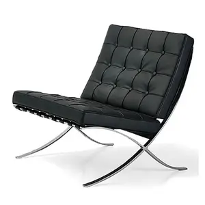 Alta Qualidade Longue Leisure Sofá Cadeira com Otomano Sala Cadeira Preto Full Grain Leather Barcelona Cadeira