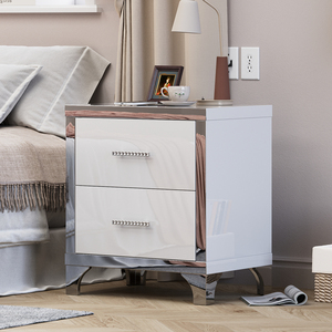 Mesa de Noche con Espejo de Alto Brillo y 2 Cajones, Mesa Auxiliar Moderna con Tiradores Metálicos y Cajón de Almacenamiento - Product Image 1