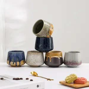 Handmade Unique Reactive Glazed Tea Cup LOGO Latte Espresso Coffee Mug 200ML Small Ceramic Tumbler Teacup Set