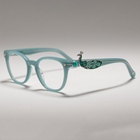 Montures de lunettes en acétate bleu personnalisées avec incrustation de turquoise et de zircone Lunettes optiques de luxe faites à la main pour femmes