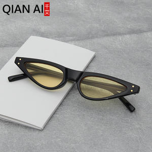 Lunettes de soleil Qian Ai à petite monture œil de chat UV400 pour femme, forme goutte d'eau, monture noire, verres en acétate - Product Image 5