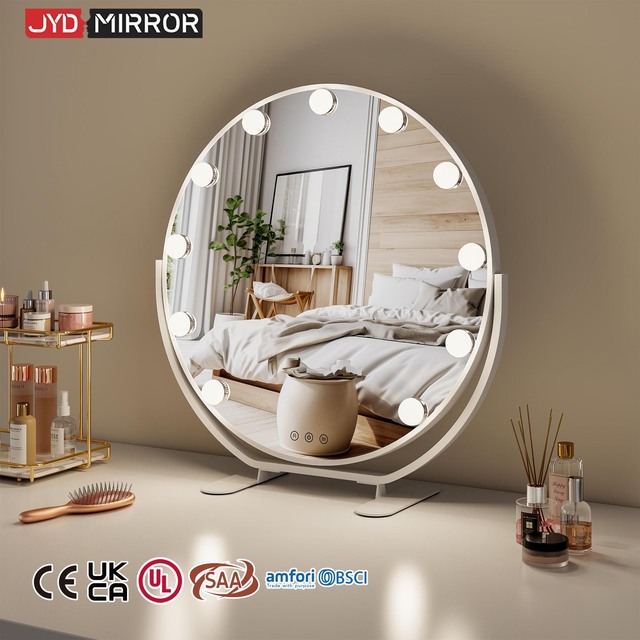 Large 50cm 3 Colors Modes Lighted Circle Desktop Touch Screen Led Bulbs Makeup Cosmetic Vanity Mirror with Lights