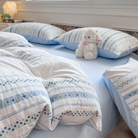 Ensemble de housse de couette rayée verticale 100% coton 4 pièces, literie minimaliste à petits nœuds et rayures avec options multicolores