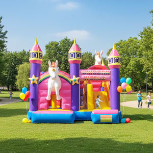Nuevo Castillo Inflable con Forma de Caballo Arcoíris, Parque de Atracciones Inflable, Brincolín Inflable para Niños, Hermoso Castillo Inflable para Saltar para Niños - Product Image 1