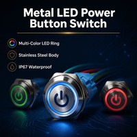 Sakelar Tombol Tekan Logam Tahan Air IP67 CHYF 16mm dengan LED Ring 12V, Sistem Kunci Reset