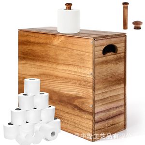 Portarrollos de Papel Higiénico de Madera para Baño, Gran Capacidad, con Tapa, Caja de Almacenamiento Giratoria, Diseño Rústico, Rectangular, Independiente - Product Image 1