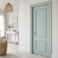 Porte intérieure moulurée en mélamine, couleur vert sauge, pour chambre à coucher, avec cadre, design à deux panneaux, taille personnalisée pour la maison