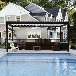 <span class=keywords><strong>Pergola</strong></span> préfabriquée en aluminium avec toit à lames orientables, protection solaire, éclairage LED ou <span class=keywords><strong>rideaux</strong></span> - Product Image 3