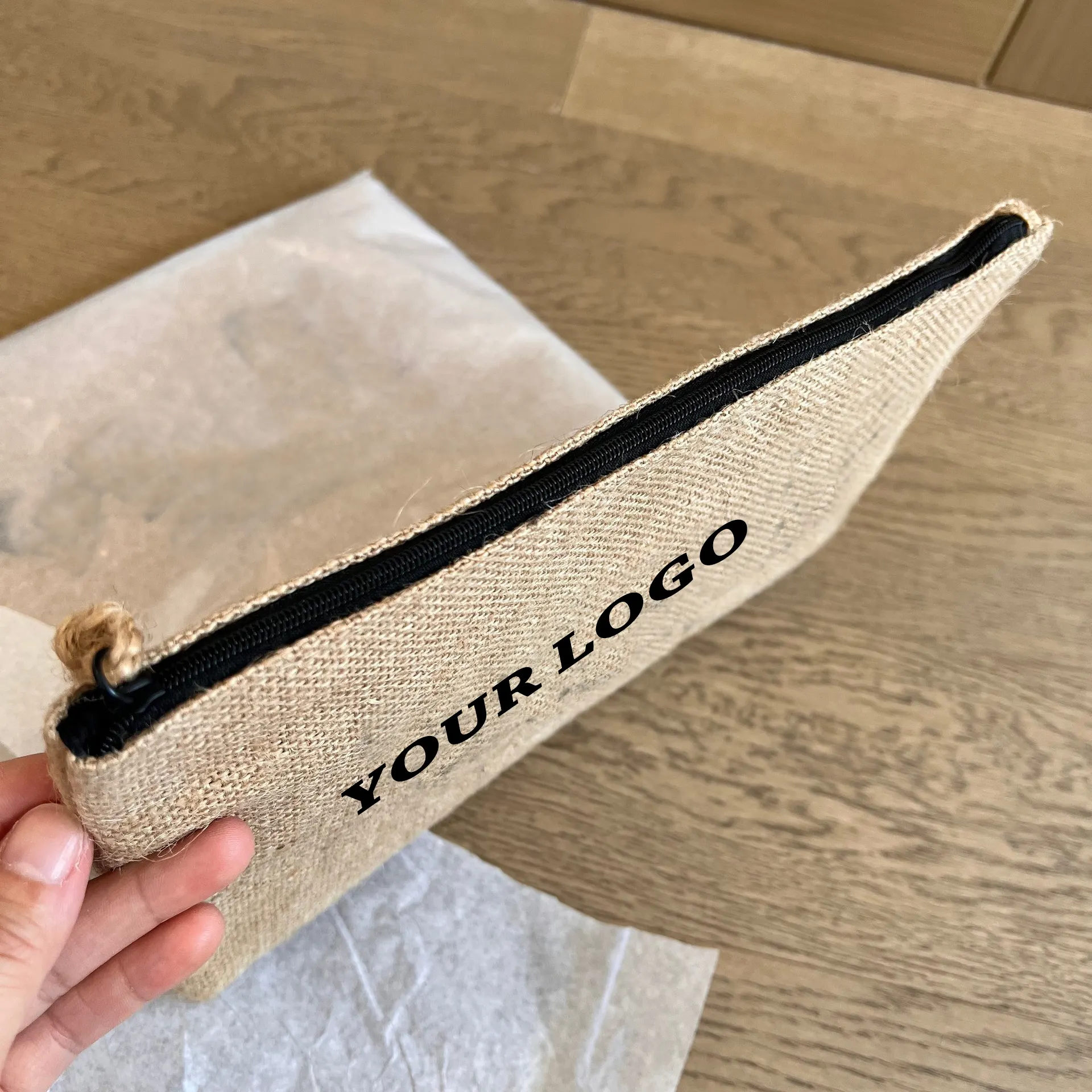 Bolsa de dinero de maquillaje de yute Cartera de yute simple y elegante para almacenamiento de cosméticos