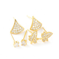 INS trend ige 925 Silber Post Leaf Form Zirkon Ohrringe 18 Karat vergoldet Messing Mini Ohr stecker Sets für junge Mädchen