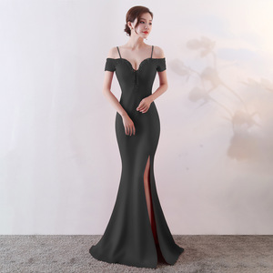 1370 # robe <span class=keywords><strong>de</strong></span> soirée longue femmes nouvelles bretelles Sexy Banquet hôte épaule queue <span class=keywords><strong>de</strong></span> poisson fente coupe ajustée combinaison - Product Image 4