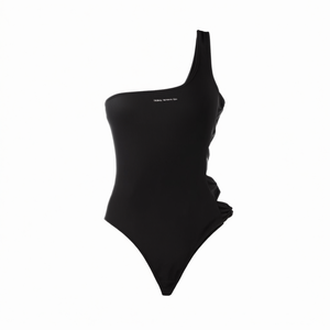 Costume da bagno intero da donna Buonic, nero, a costine, con taglio laterale, taglia 40 42 44 46 48, abbigliamento da spiaggia - Product Image 1