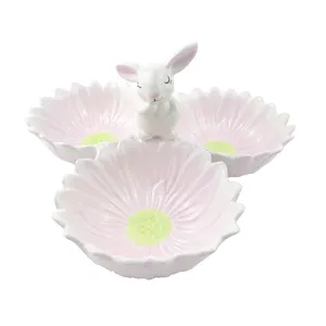 Easter Bunny Plates Rabbit Divided Ceramic Snack Dessert Food Easter Bunny Plate
