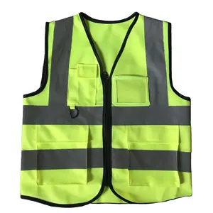 Hi-Vis Yellow Safety Vest Multi Pocket Zip Front Waistcoat Class 2 Construction Safety Vest