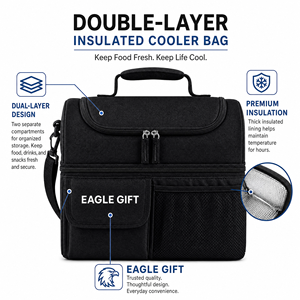 Custom Logo Insulated Polyester Cooler Lunch Bag with Double Chamber 20L Capacity Waterproof Zipper Closure for Food Storage - Product Image 3