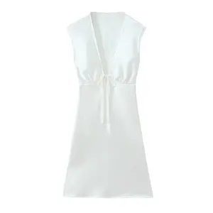 TAOP&ZA sleeveless dress summer new style 2024 women's hot girl pure lust style V-neck slim satin dress 7200302