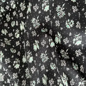 Classic Black Floral Printed Pattern Muslin Clothes Material Soft Pure Silk Cotton Fabric For Dress Sleepwear Kaftan