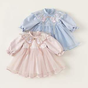 儿童春季长袖中式蓬松连衣裙儿童可爱舞会连衣裙女婴连衣裙 - Product Image 1