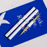 Pinceau liner double-embout de luxe blanc avec manche doré, tube ultra-fin, stylo de dessin pour nail art, logo personnalisé, professionnel pour salon