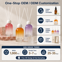 Diffuseur de parfum à bâtonnets couleur dégradée, flacon en verre transparent avec bouchon rond blanc, pour la maison, vente en gros, distributeur, approvisionnement en vrac