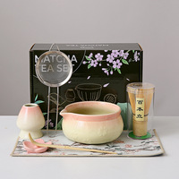 Geling Bonnes Affaires : Ensemble Bol à Matcha en Céramique et Support pour Fouet, Fouet à Matcha en Bambou Tendance Japonais avec Passoire à Matcha