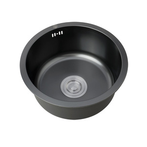 Nano Black Stainless Steel <b>Round</b> <b>Basin</b> Sink 1.0mm Thickness Matte Surface Drop-In Kitchen Bar Counter Single Sink - Product Image 1