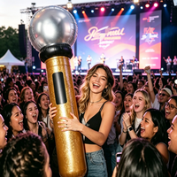 Bâton de cheering gonflable géant en PVC à paillettes dorées, modèle microphone, personnalisé, directement de l'usine, pour concerts et événements.